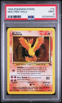 1999 POKEMON FOSSIL #12 MOLTRES-HOLO PSA 9 - Image 1