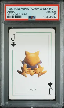 1998 POKEMON STADIUM GREEN VERSION PLAYING CARDS JACK OF CLUBS ABRA PSA 10 - Image 1