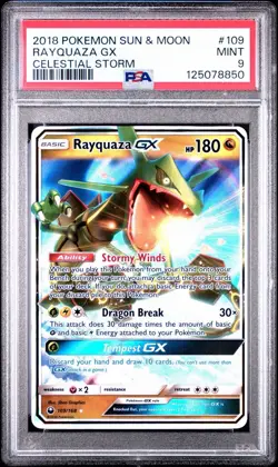Pokemon TCG Rayquaza GX Card 109/168 Sun & Moon Celestial Storm PSA 9 - Image 1