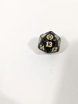 MTG d20 Spindown 20-side Life Counter die Phyrexia All Will Be Black & Yellow - Image 1