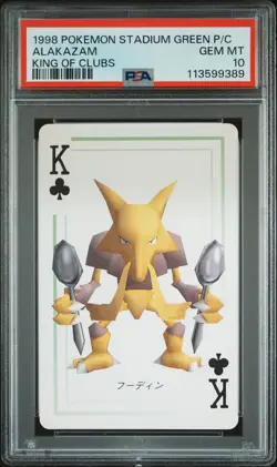 1998 POKEMON STADIUM GREEN VERSION PLAYING CARDS KING OF CLUBS ALAKAZAM PSA 10 - Image 1