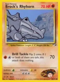 Damaged, English Pokemon Regular Brock's Rhyhorn - 70/132 - Common - Unlimited E - Image 1