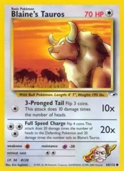 Moderately Played, English Pokemon Regular Blaine's Tauros - 64/132 - Common - U - Image 1