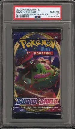 PSA 10 Gem Pokemon Sword & Shield Base Sealed Foil Booster Gigantamax Snorlax - Image 1