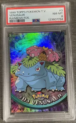 1999 TOPPS CHROME POKEMON T.V. RAINBOW FOIL VENUSAUR PSA 8 - Image 1