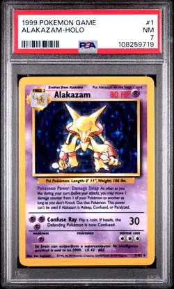 1999 POKEMON BASE SET UNLIMITED #1 ALAKAZAM-HOLO PSA 7 - Image 1