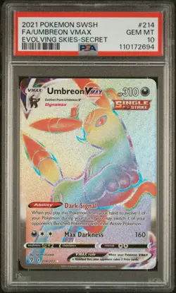 2021 POKEMON SWORD & SHIELD EVOLVING SKIES SECRET FULL ART/UMBREON VMAX PSA 10 - Image 1