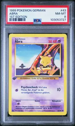 1999 POKEMON GERMAN 1ST ED #43 ABRA PSA 8 - Image 1