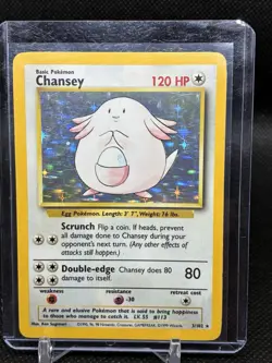 Pokemon TCG Chansey Base Set Holo Unlimited Rare Card 3/102 Vintage LP - Image 1