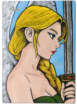 Hand Painted Altered Art Mtg Plains Land Card - Anime Girl - Image 1