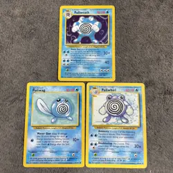 Pokemon TCG Base Set Poliwag Poliwhirl Poliwrath Holo Pokemon Card Bundle LP-MP - Image 1