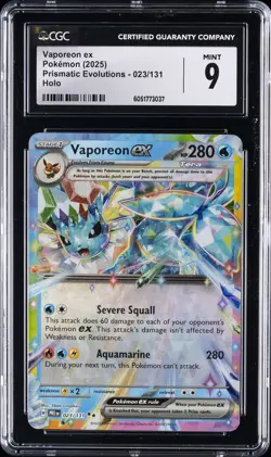 2025 POKEMON PRISMATIC EVOLUTIONS HOLO #023 VAPOREON EX CGC 9 - Image 1
