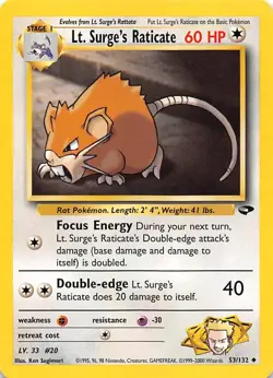Lt. Surge's Raticate 053/132 Gym Challenge Pokemon 000189 - Image 1