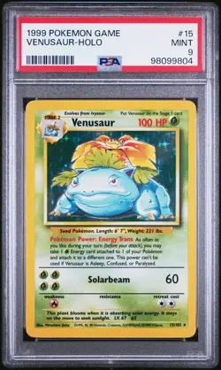 1999 POKEMON BASE SET UNLIMITED #15 VENUSAUR-HOLO PSA 9 - Image 1