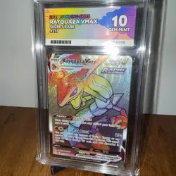 Pokemon Rayquaza VMAX Evolving Skies Rainbow Rare 217/203 Gem Mint Ace 10 - Image 1