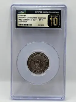 Pokemon Graveler 1998 Japanese Meiji Battle Coin SP10 Explosion CGC 10 PRISTINE - Image 1