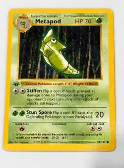 Shadowless 1st Edition Metapod Pokemon Card 1999 WOTC Base Set 54/102 - Image 1