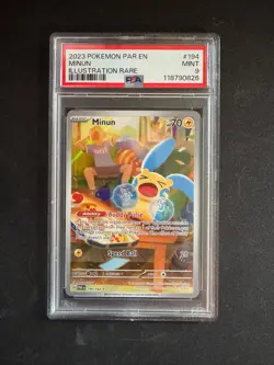 Minun 194/182 Paradox Rift Holo Illustration Rare Pokemon Card PSA 9 Mint - Image 1