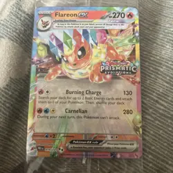 Pokemon TCG Prismatic Evolutions Flareon ex 014/131 Stamped Promo Card NM Sealed - Image 1