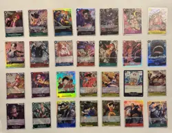 ONE PIECE 28 CARD LOT SUPER RARE SPARKLE NAMI LUFFY ZORO BOA PUDDING MIHAWK SABO - Image 1