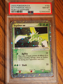 Pokemon 2003 Ruby Sapphire Scyther EX rare holo card, PSA 8 - Image 1