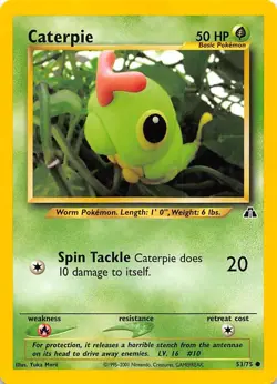 Caterpie 53/75 Neo Discovery Pokemon 000606 - Image 1