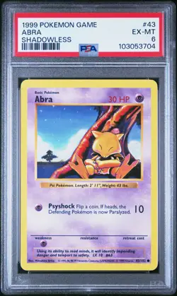 1999 POKEMON BASE SET SHADOWLESS #43 ABRA PSA 6 - Image 1