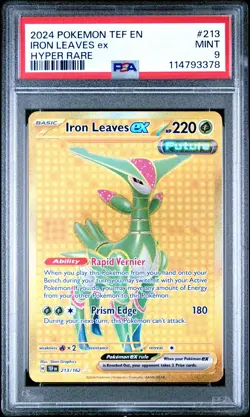 2024 POKEMON TEF EN-TEMPORAL FORCES HYPER RARE #213 IRON LEAVES EX PSA 9 - Image 1