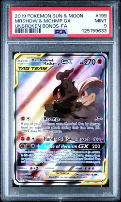 2019 POKEMON SUN & MOON UNBROKEN BONDS FULL ART/MARSHADOW & MACHAMP GX PSA 9 - Image 1
