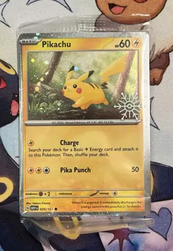 Pikachu 025/165 Pokemon Holiday Calendar 2025 Festive Stamp Cosmo Promo SEALED - Image 1