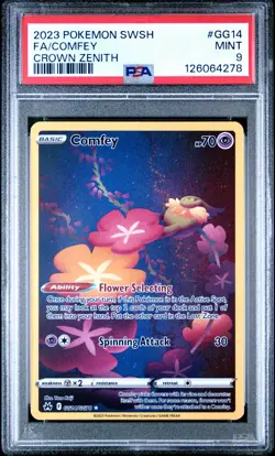 2023 POKEMON SWORD & SHIELD CROWN ZENITH #GG14 FULL ART/COMFEY PSA 9 - Image 1