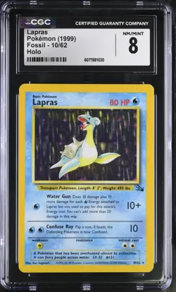 CGC 8 Lapras 1999 Fossil 10/62 Holo Pokemon Card - Image 1