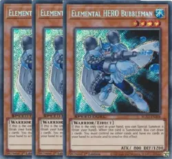 Yugioh - Elemental HERO Bubbleman x 3 - 1st Edition Secret Rare LP - Free Holo - Image 1