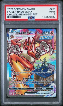 2021 POKEMON SWORD & SHIELD CHILLING REIGN SECRET FULL ART/BLAZIKEN VMAX PSA 9 - Image 1