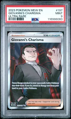 2023 POKEMON MEW EN-151 ULTRA RARE #197 GIOVANNI'S CHARISMA PSA 9 - Image 1