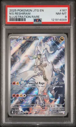 2025 POKEMON JTG EN-JOURNEY TOGETHER ILLUSTRATION RARE #167 N'S RESHIRAM PSA 8 - Image 1