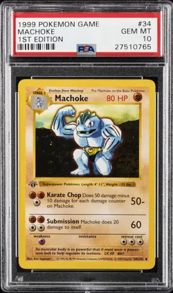 1999 POKEMON BASE SET 1ST EDITION #34 MACHOKE PSA 10 - Image 1