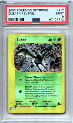 Pokemon PSA 9 Mint Zubat Reverse Holo - 117/144 Skyridge - Image 1