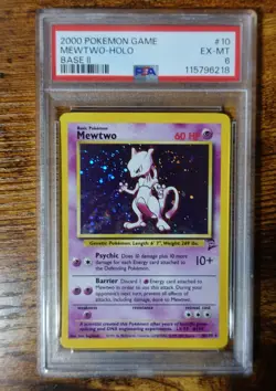 Mewtwo 10/130 PSA 6 Base Set 2 SWIRL Holo Rare Pokemon Card Graded - Image 1