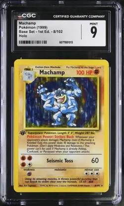CGC 9 MINT Machamp 1999 Base Set 1st Edition 8/102 Holo Pokemon Card - Image 1