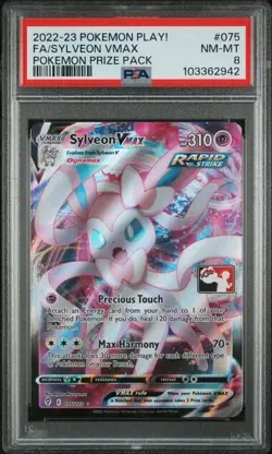 POP 10 PSA 8 Pokemon Card Sylveon VMAX 075/203 Play! Series 1 Prize Pack Stamped - Image 1