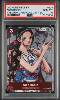 2023 ONE PIECE PREM BANDAI PREM CARD COLL 25TH ED #008 NICO ROBIN PSA 10 - Image 1