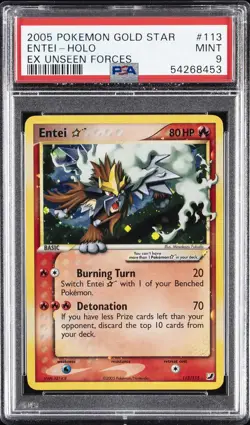 2005 POKEMON EX UNSEEN FORCES GOLD STAR #113 ENTEI-HOLO PSA 9 - Image 1