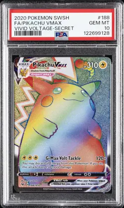 2020 POKEMON SWORD & SHIELD VIVID VOLTAGE SECRET FULL ART/PIKACHU VMAX PSA 10 - Image 1
