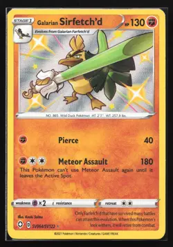 Pokemon Galarian Sirfetch'd SV064 Shining Fates Shiny Ultra Rare Holo NM - Image 1
