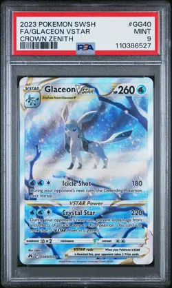 2023 POKEMON SWORD & SHIELD CROWN ZENITH #GG40 FULL ART/GLACEON VSTAR PSA 9 - Image 1