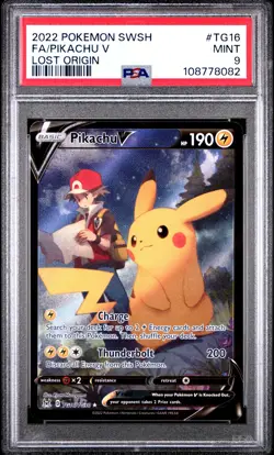2022 POKEMON SWORD & SHIELD LOST ORIGIN #TG16 FULL ART/PIKACHU V PSA 9 - Image 1