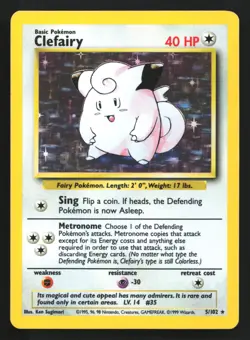 Pokemon Clefairy 5/102 WotC Base Set Unlimited Holo Rare MP - Image 1