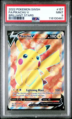 2022 POKEMON SWORD & SHIELD BRILLIANT STARS #157 FULL ART/PIKACHU V PSA 9 - Image 1