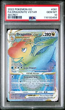 2022 POKEMON GO SECRET #081 FULL ART/DRAGONITE VSTAR PSA 10 - Image 1